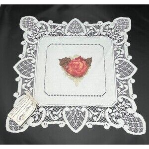 Vintage Heritage Lace Rose Doily White Lace Centerpiece Cottagecore Floral Mat